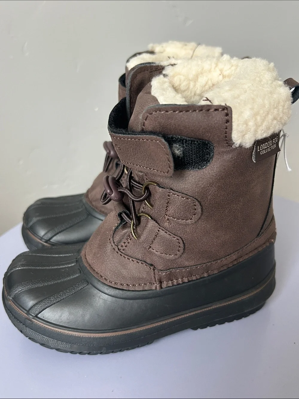 London Fog Collection Kids Brown Oxford Cold-Weather Snow Boots Sz 5 and 10